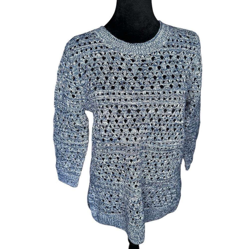 Croft & Barrow Fishnet Pullover Sweater – Navy and White (Size Small)